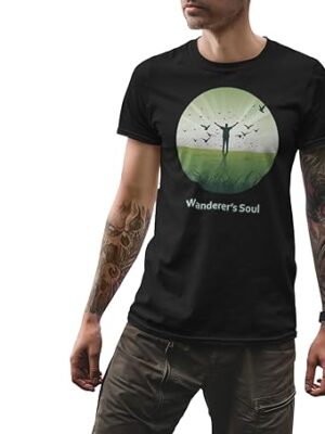 Wanderer's Soul Nature Graphic T-Shirt, Black, Adventure Travel Design