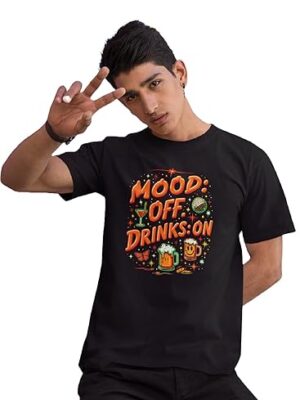 Mood Off Drinks On Graphic T-Shirt, Party Night Design, Black for Men