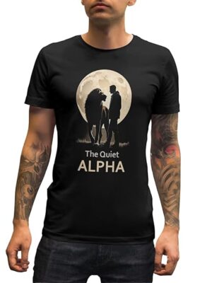 The Quiet Alpha Graphic T-Shirt, Men's Black Cotton Tee with Moon and Lion Design