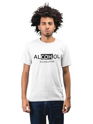 Graphic T-Shirt with 'Alcohol is a Solution' Print, White
