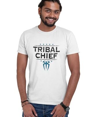 Roman Reigns Tribal Chief Graphic T-Shirt, White Peanut Cotton, Crew Neck, Short Sleeve
