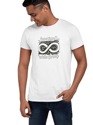 Programming Function While True T-Shirt, White Cotton, Infinity Design