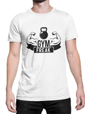 Gym Freak Peanut Cotton Crew Neck T-Shirt, White, Printed