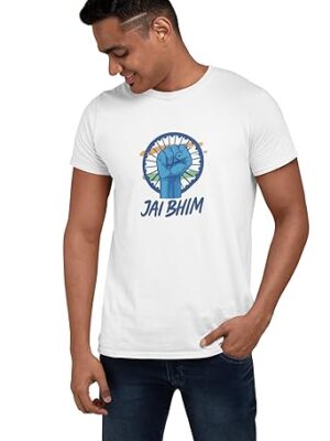 Jai Bhim Graphic T-Shirt, Cotton Round Neck, Black and White, Casual Wear