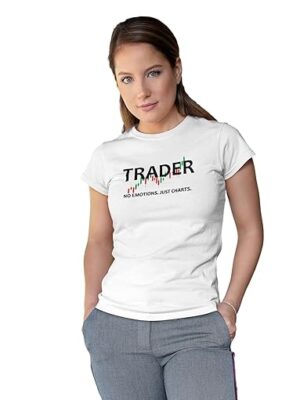 Stock Trader T-Shirt, No Emotions Just Charts Design, White Cotton, Unisex