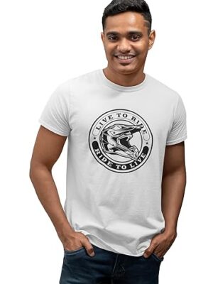 White T-Shirt with 'Live to Ride' Graphic Bike Lovers